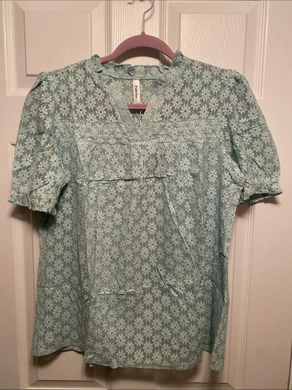 Falechay Light Mint Floral Lace Blouse…size L